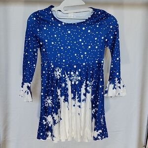SHEIN Blue and White Snowflake Kids Dress